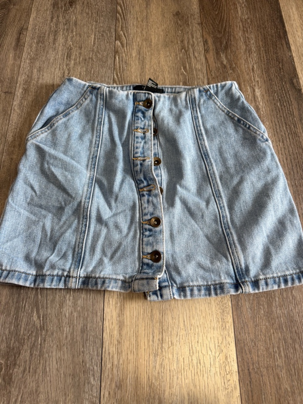 Forever 21 Light Blue Button-Front Denim Mini Skirt